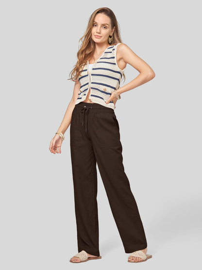 Lavisa - Women's Cotton Linen Wide Leg Drawstring Pants