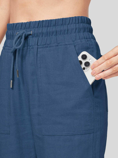 Lavisa - Women's Cotton Linen Wide Leg Drawstring Pants