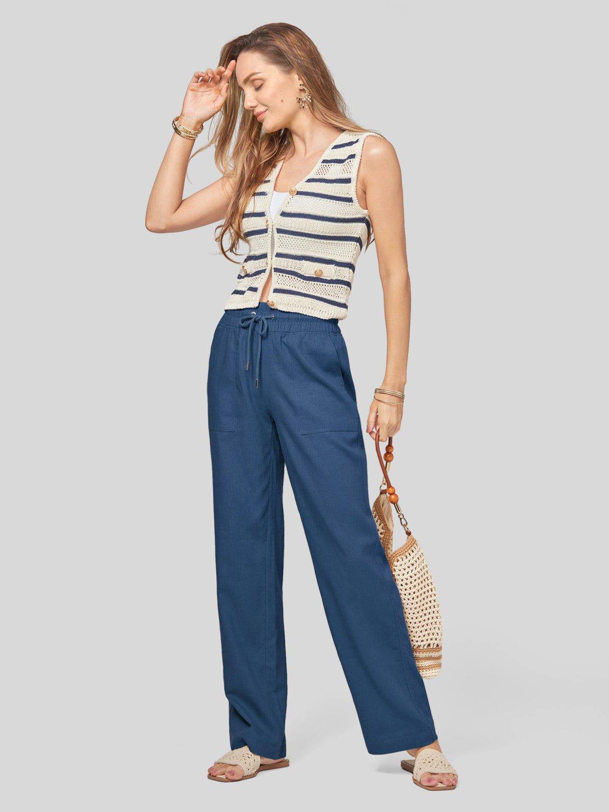 Lavisa - Women's Cotton Linen Wide Leg Drawstring Pants