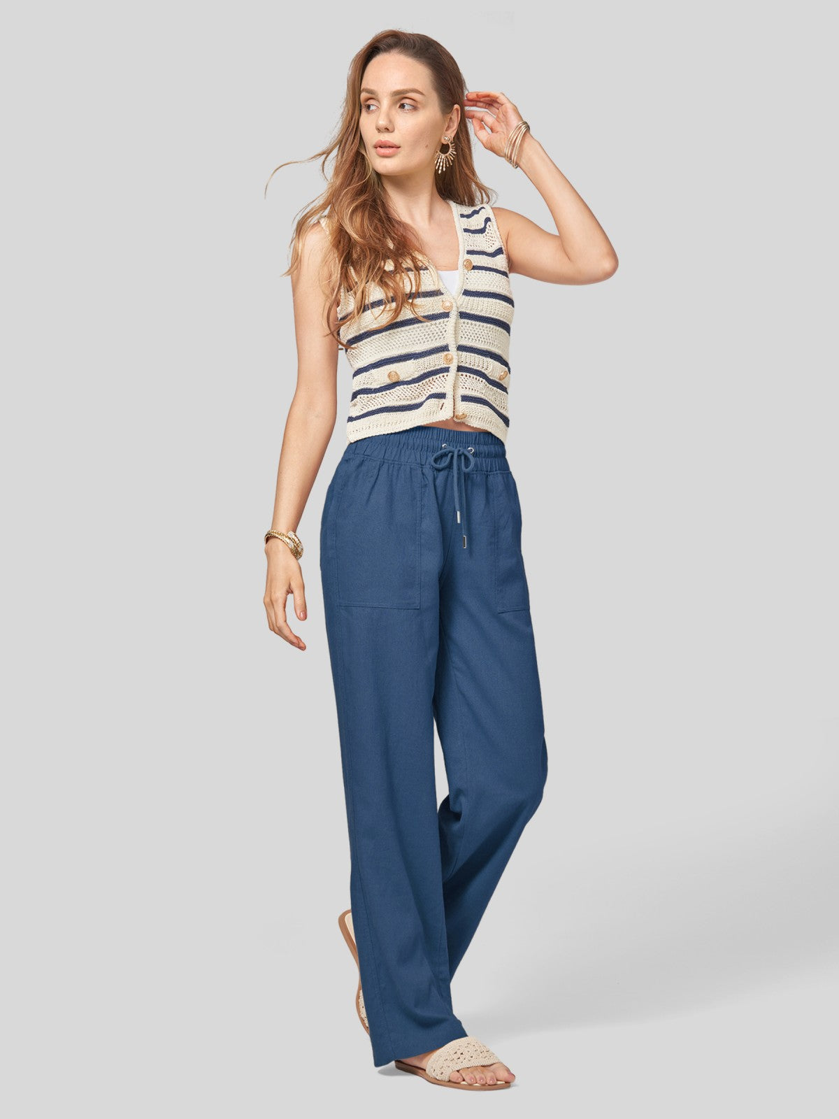 Lavisa - Women's Easy Fit Linen Wide Leg Drawstring Pants