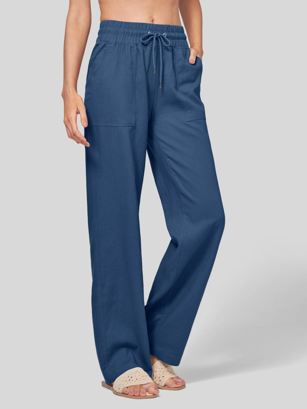 Lavisa - Women's Easy Fit Linen Wide Leg Drawstring Pants
