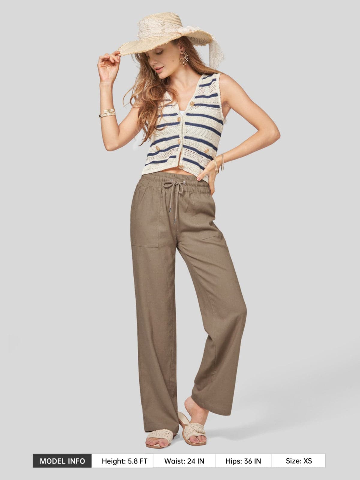 Lavisa - Women's Cotton Linen Wide Leg Drawstring Pants