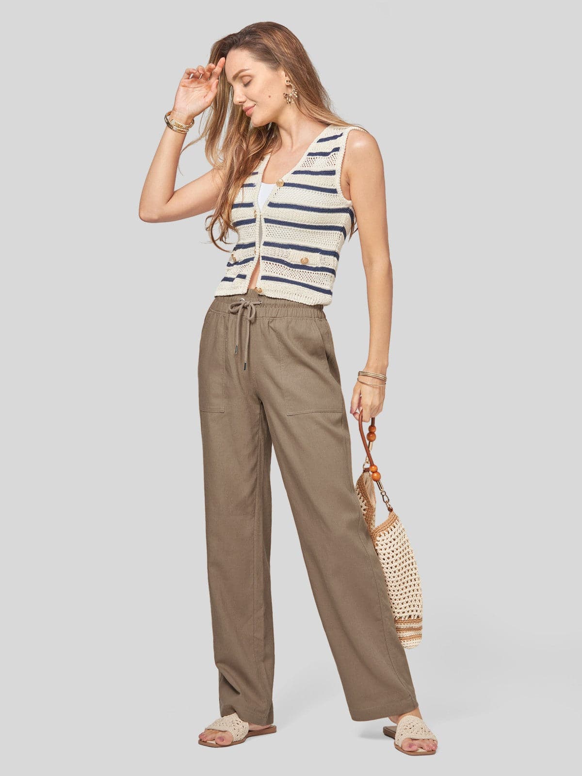 Lavisa - Women's Cotton Linen Wide Leg Drawstring Pants