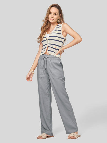 Lavisa - Women's Cotton Linen Wide Leg Drawstring Pants