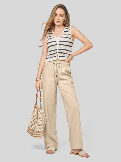 Lavisa - Women's Cotton Linen Wide Leg Drawstring Pants