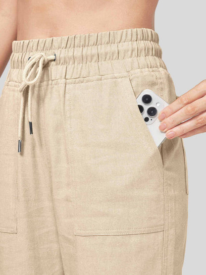 Lavisa - Women's Cotton Linen Wide Leg Drawstring Pants