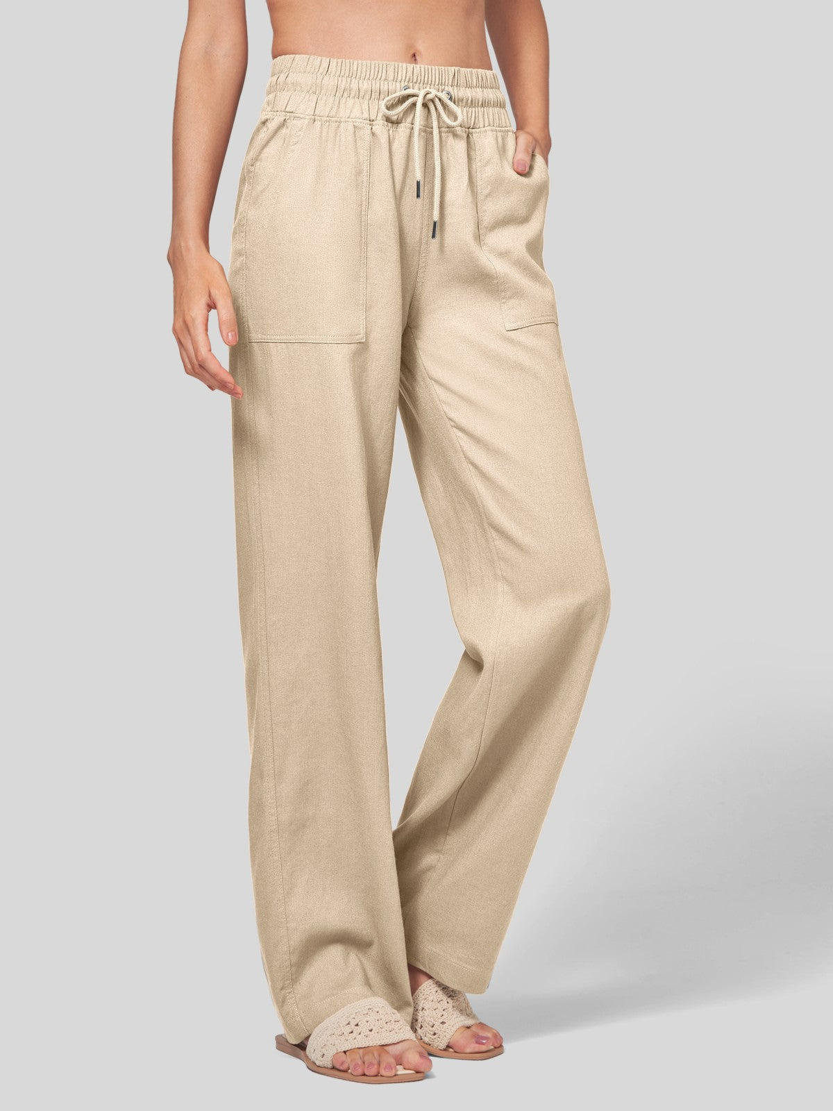 Lavisa - Women's Easy Fit Linen Wide Leg Drawstring Pants