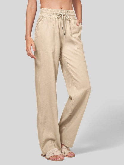 Lavisa - Women's Easy Fit Linen Wide Leg Drawstring Pants