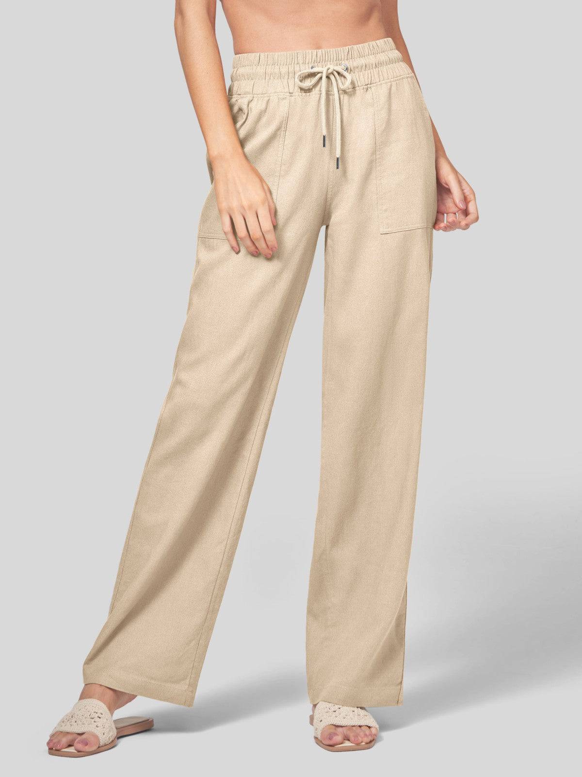 Lavisa - Women's Cotton Linen Wide Leg Drawstring Pants
