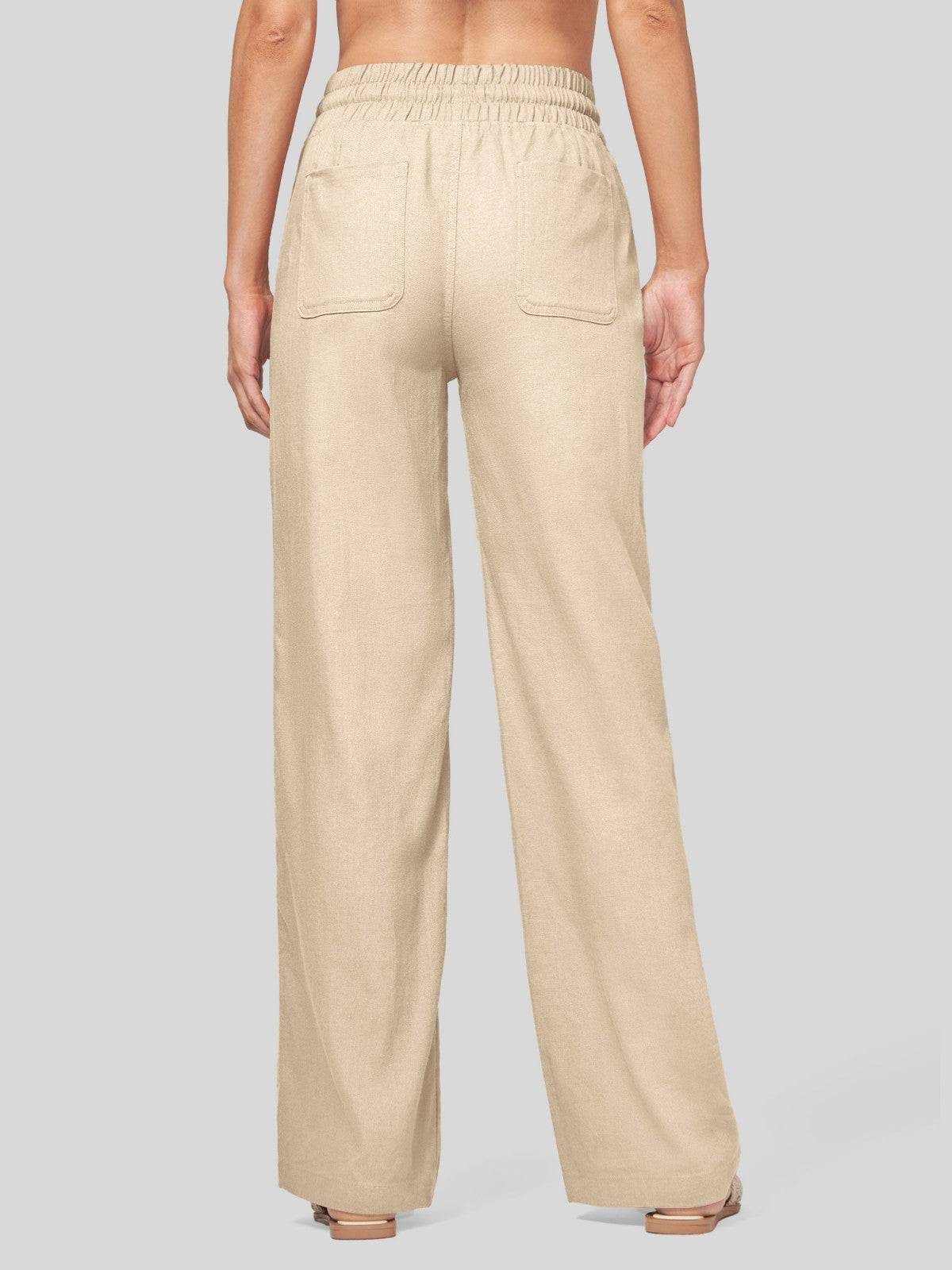 Lavisa - Women's Cotton Linen Wide Leg Drawstring Pants