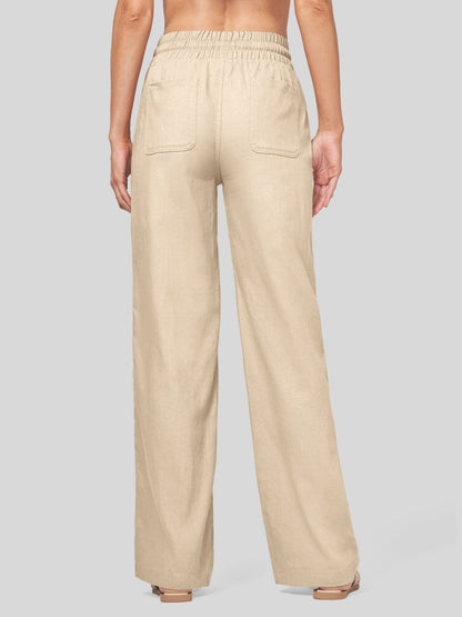 Lavisa - Women's Easy Fit Linen Wide Leg Drawstring Pants