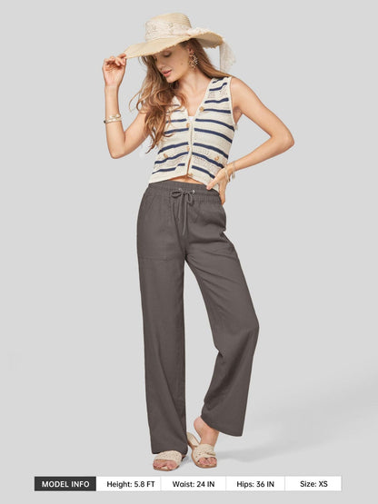 Lavisa - Women's Cotton Linen Wide Leg Drawstring Pants