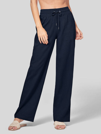 Lavisa - Women's Cotton Linen Wide Leg Drawstring Pants