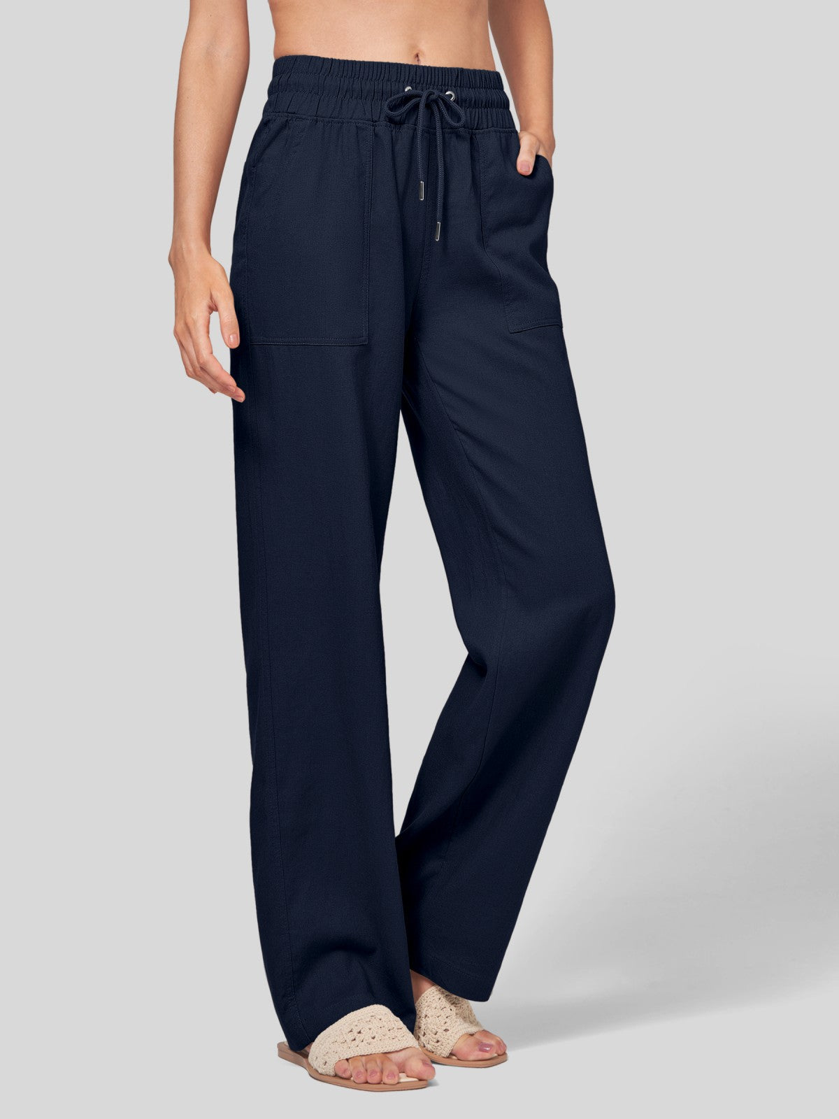 Lavisa - Women's Easy Fit Linen Wide Leg Drawstring Pants