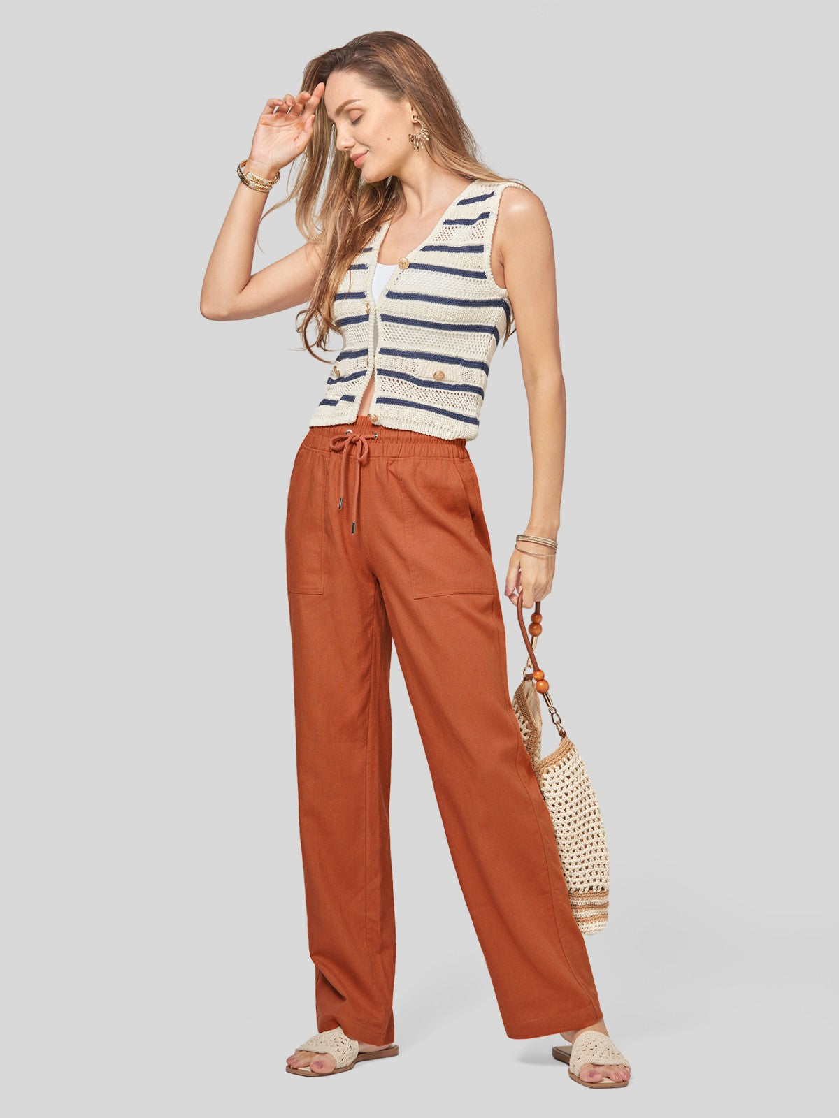 Lavisa - Women's Easy Fit Linen Wide Leg Drawstring Pants