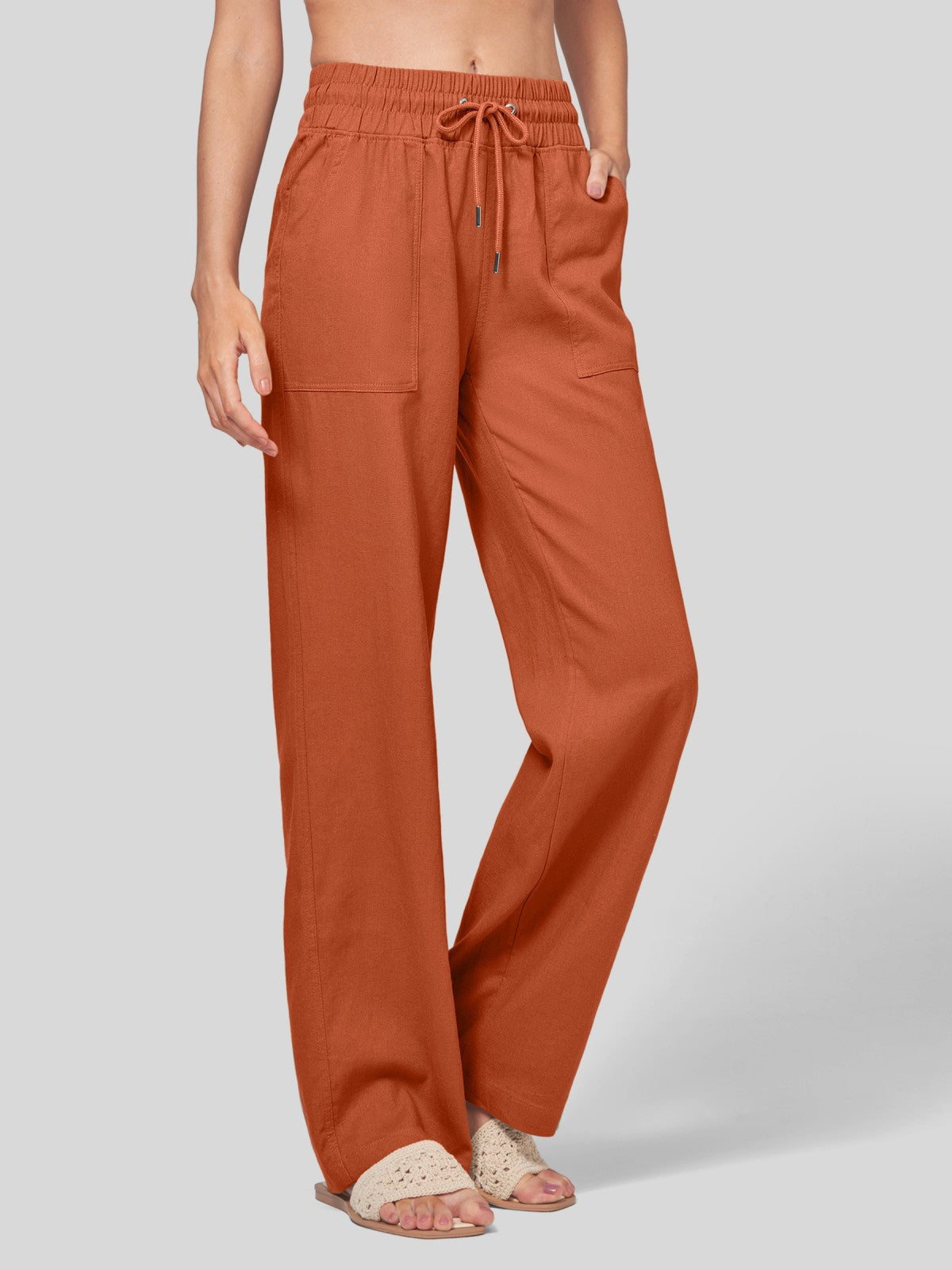 Lavisa - Women's Easy Fit Linen Wide Leg Drawstring Pants