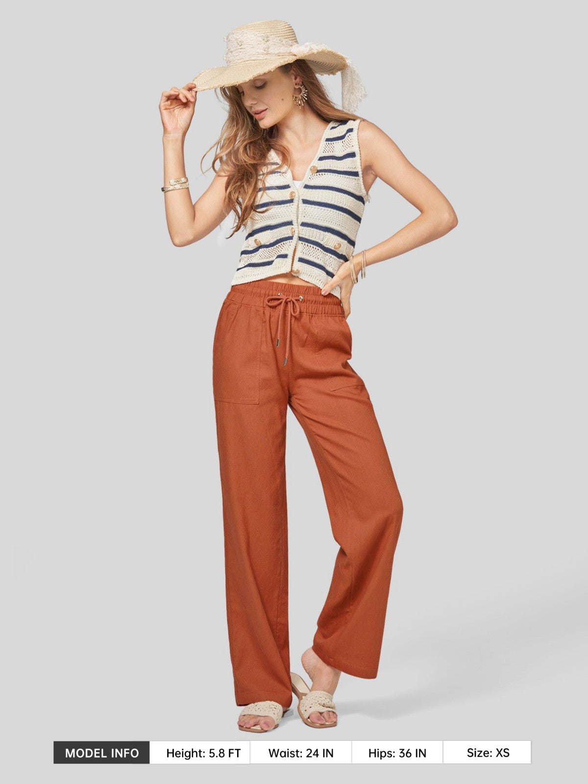 Lavisa - Women's Easy Fit Linen Wide Leg Drawstring Pants