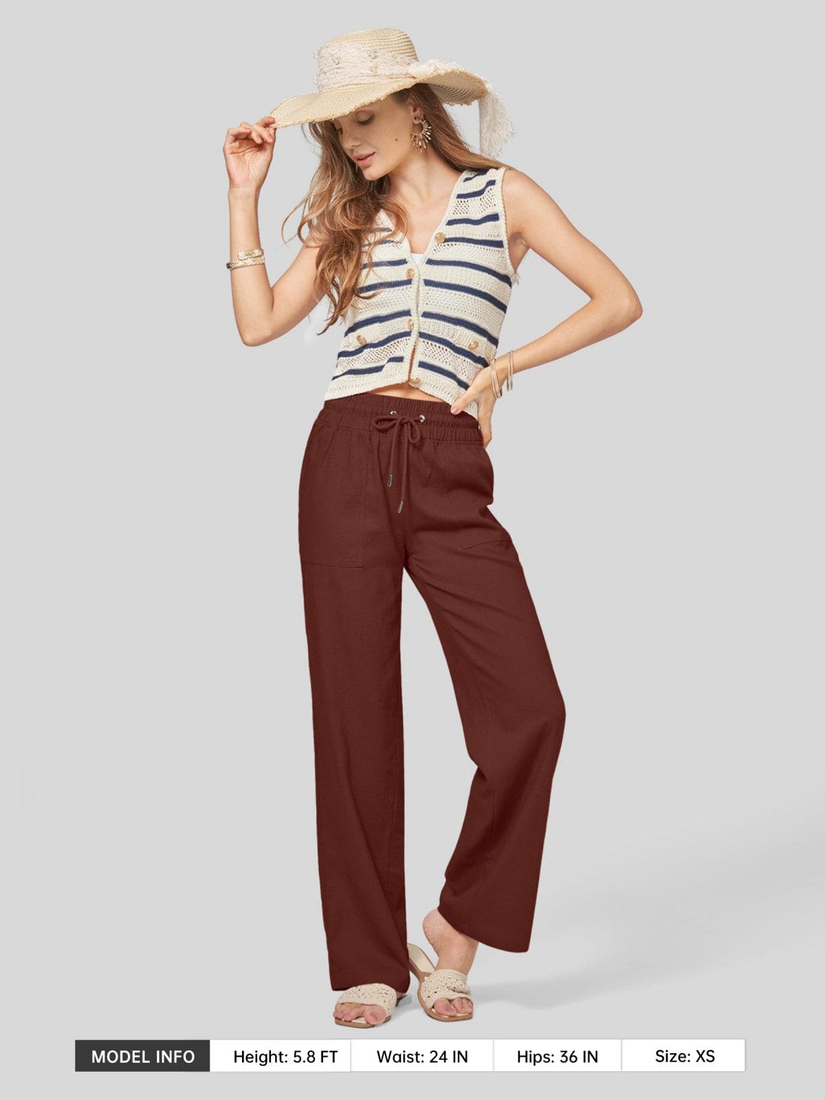 Lavisa - Women's Cotton Linen Wide Leg Drawstring Pants
