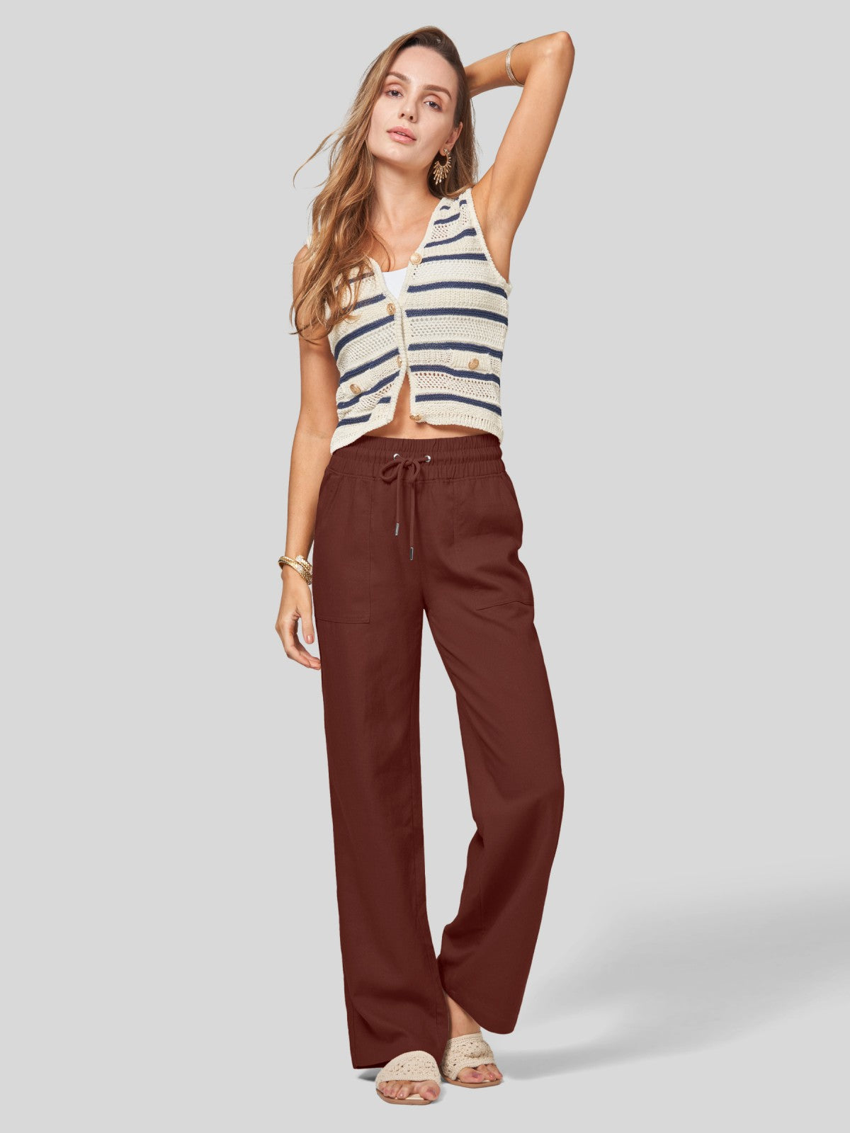 Lavisa - Women's Easy Fit Linen Wide Leg Drawstring Pants