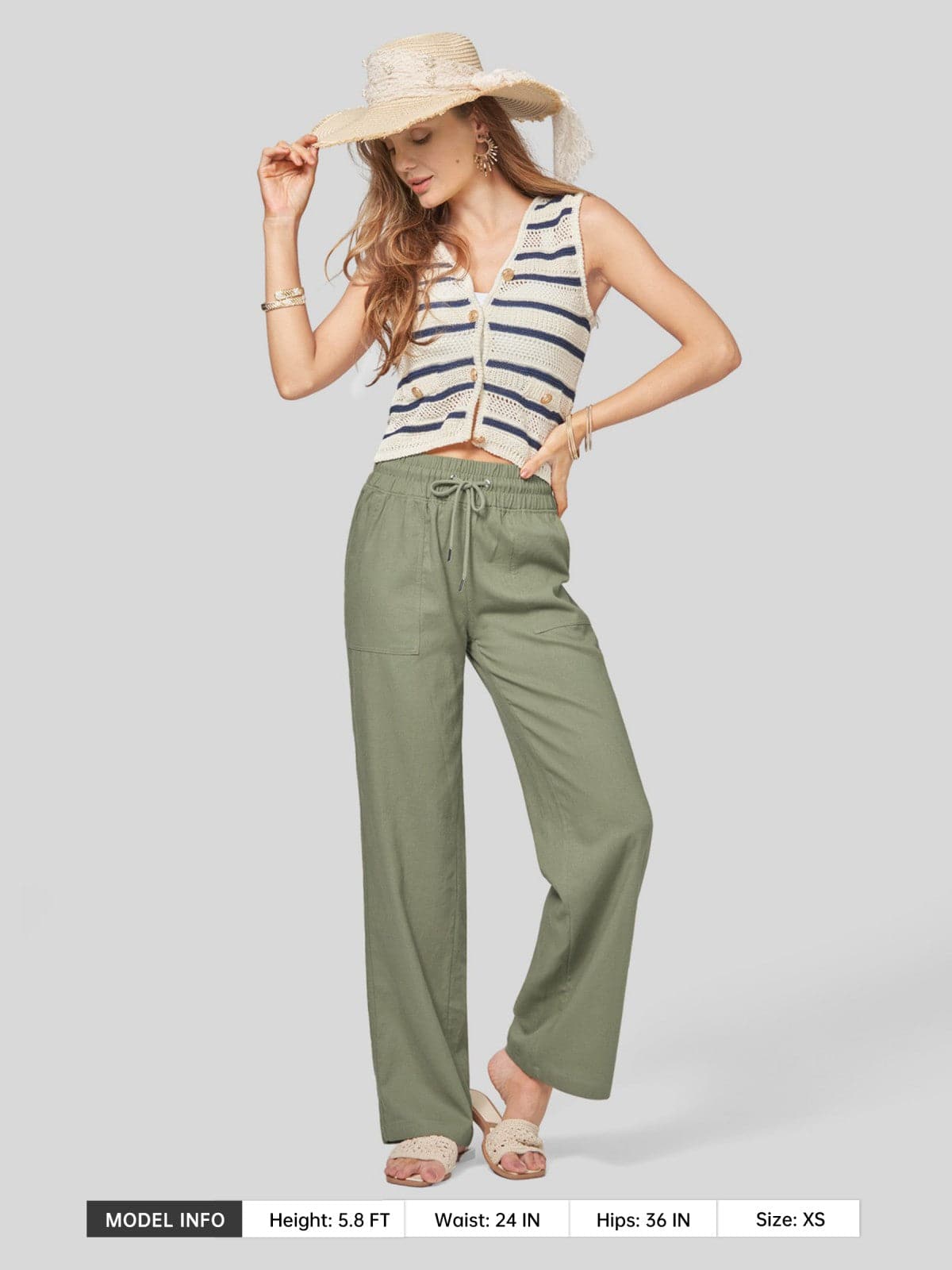 Lavisa - Women's Cotton Linen Wide Leg Drawstring Pants