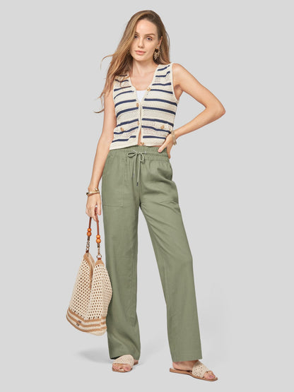 Lavisa - Women's Easy Fit Linen Wide Leg Drawstring Pants