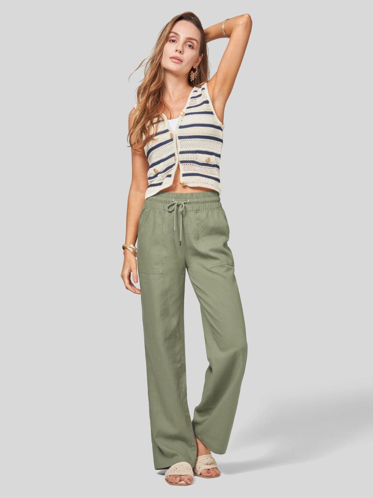 Lavisa - Women's Cotton Linen Wide Leg Drawstring Pants