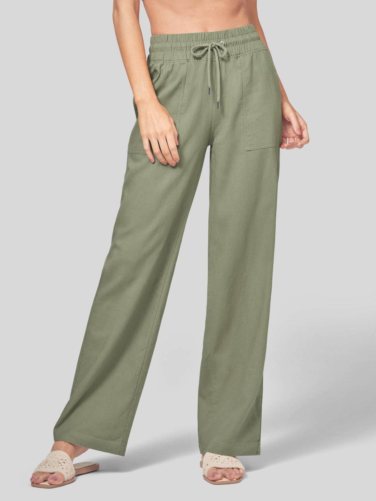 Lavisa - Women's Cotton Linen Wide Leg Drawstring Pants