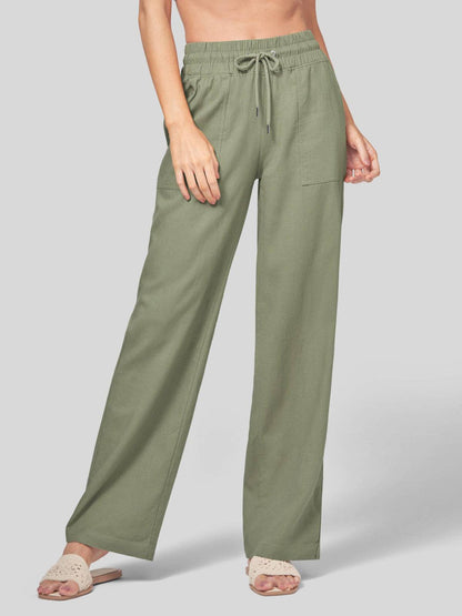 Lavisa - Women's Cotton Linen Wide Leg Drawstring Pants