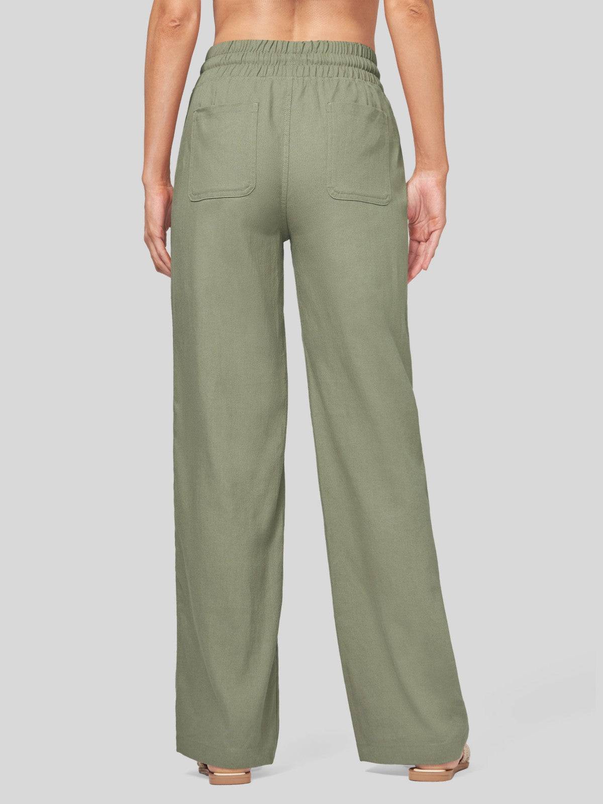 Lavisa - Women's Cotton Linen Wide Leg Drawstring Pants