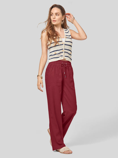 Lavisa - Women's Easy Fit Linen Wide Leg Drawstring Pants
