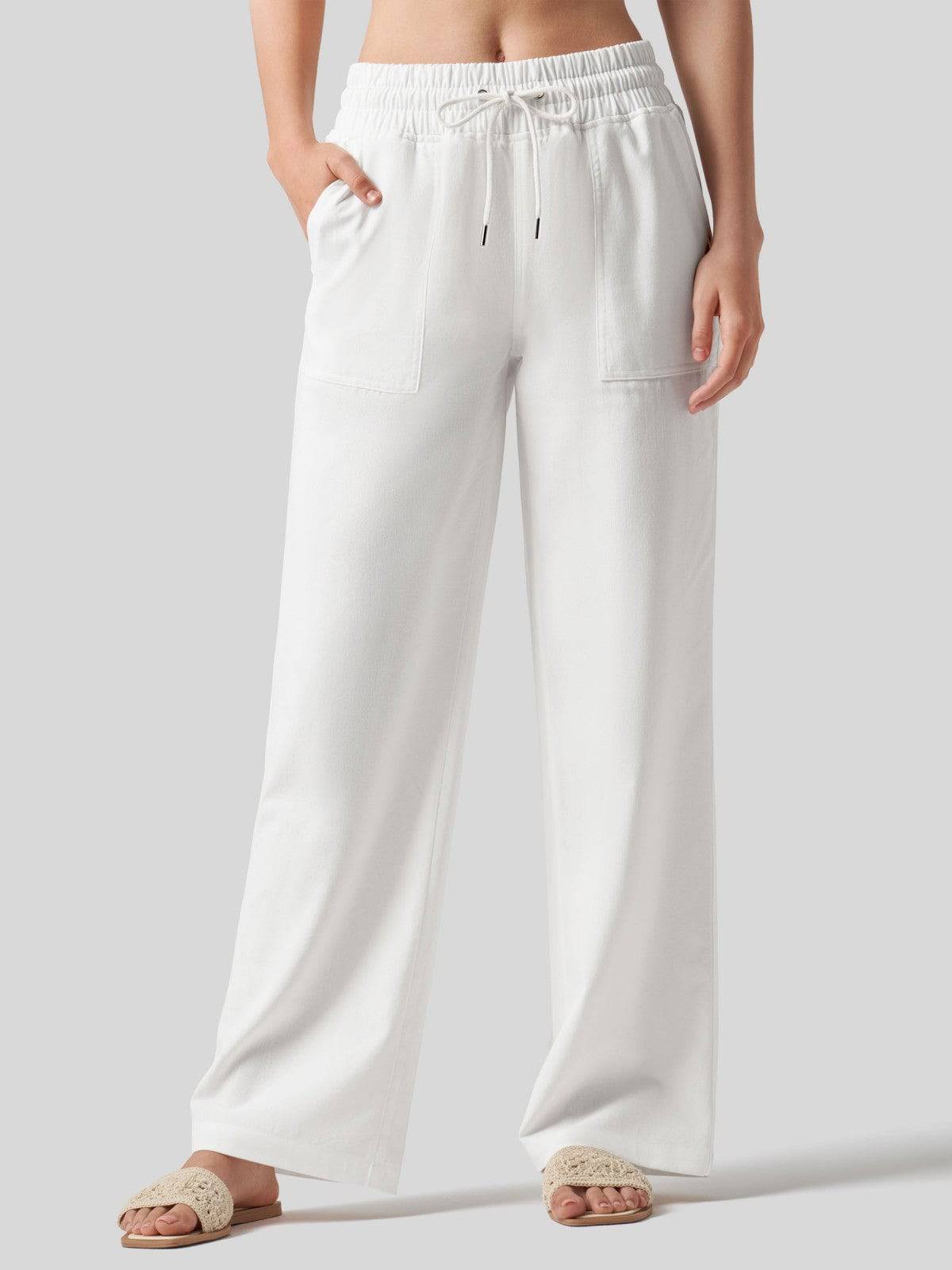 Lavisa - Women's Cotton Linen Wide Leg Drawstring Pants