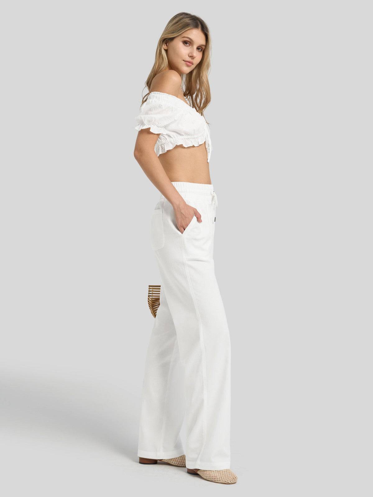 Lavisa - Women's Cotton Linen Wide Leg Drawstring Pants