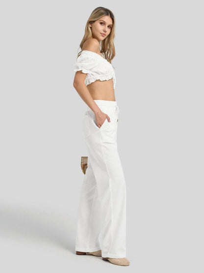 Lavisa - Women's Cotton Linen Wide Leg Drawstring Pants