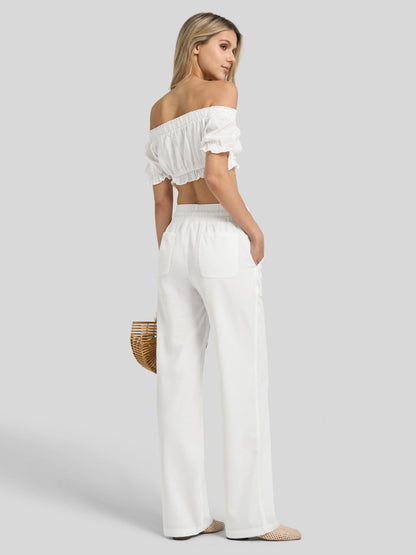 Lavisa - Women's Easy Fit Linen Wide Leg Drawstring Pants