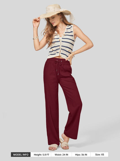 Lavisa - Women's Cotton Linen Wide Leg Drawstring Pants