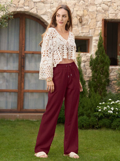 Lavisa - Women's Cotton Linen Wide Leg Drawstring Pants