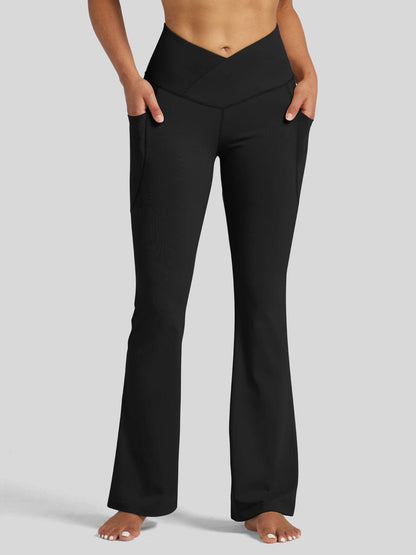Lavisa - Women's Crossover Flare Yoga Leggings - High Waist & Pockets