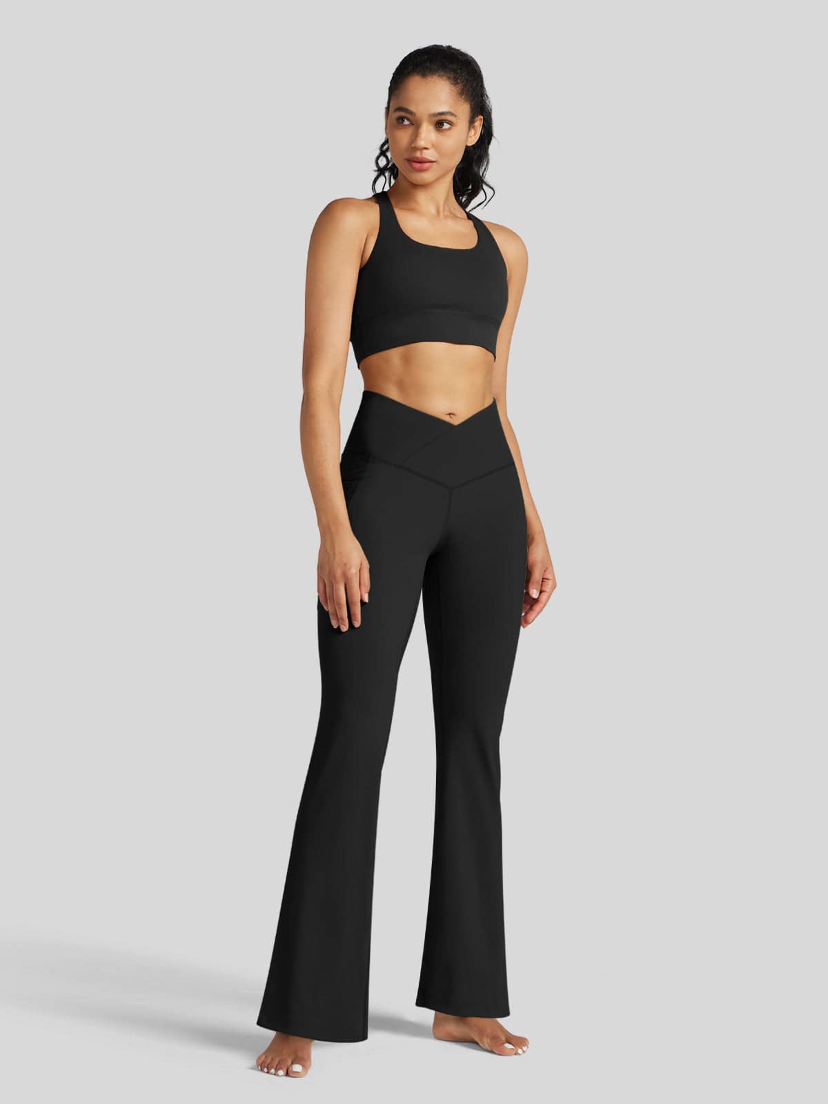 Lavisa - Women's Crossover Flare Yoga Leggings - High Waist & Pockets