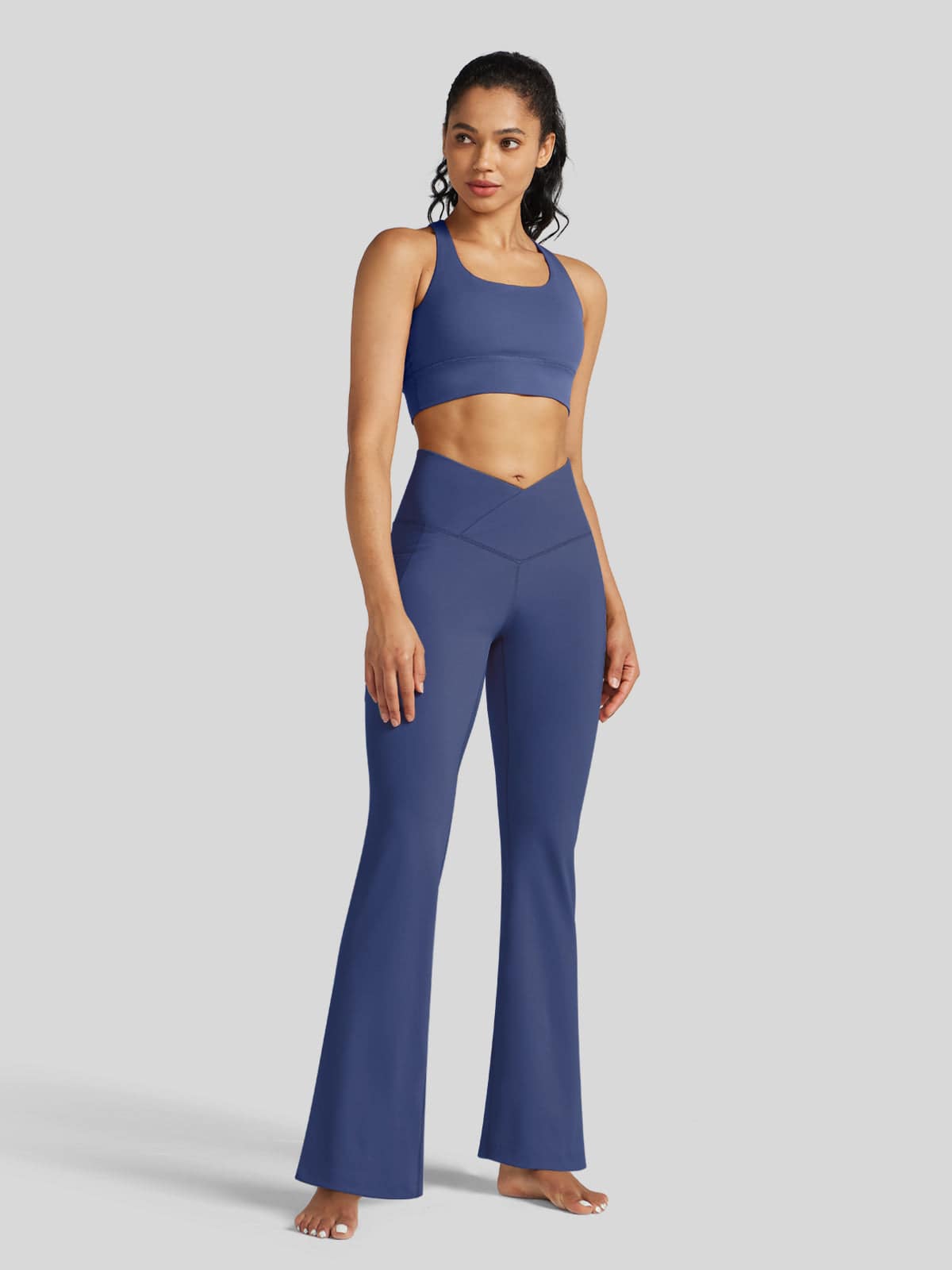 Lavisa - Women's Crossover Flare Yoga Leggings - High Waist & Pockets