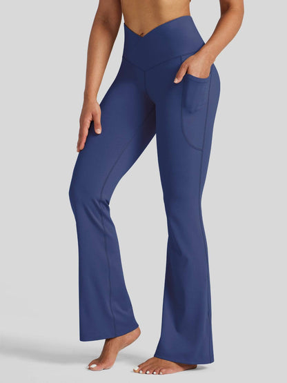 Lavisa - Women's Crossover Flare Yoga Leggings - High Waist & Pockets