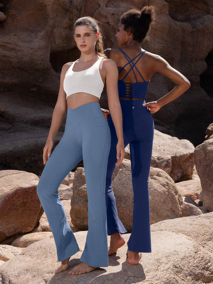 Lavisa - Women's Crossover Flare Yoga Leggings - High Waist & Pockets