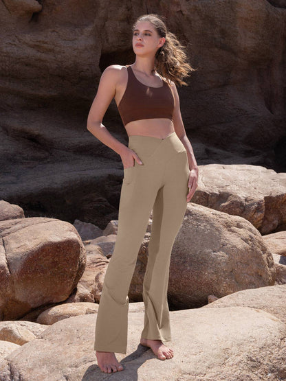 Lavisa - Women's Crossover Flare Yoga Leggings - High Waist & Pockets