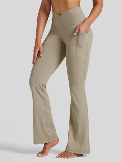 Lavisa - Women's Crossover Flare Yoga Leggings - High Waist & Pockets