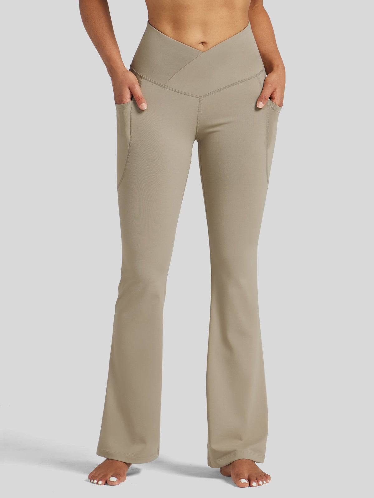 Lavisa - Women's Crossover Flare Yoga Leggings - High Waist & Pockets