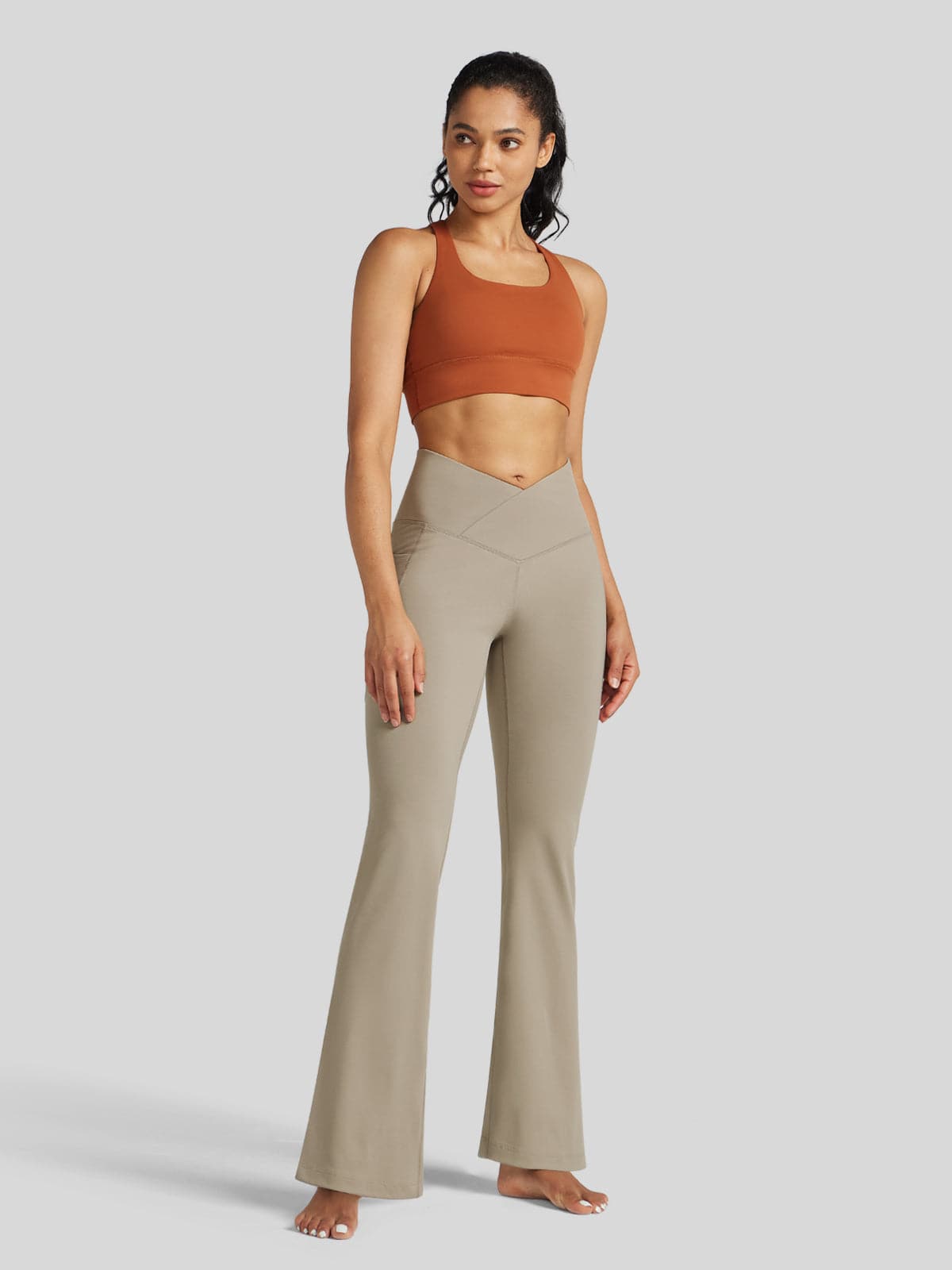 Lavisa - Women's Crossover Flare Yoga Leggings - High Waist & Pockets