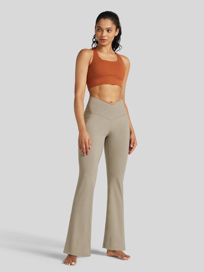Lavisa - Women's Crossover Flare Yoga Leggings - High Waist & Pockets
