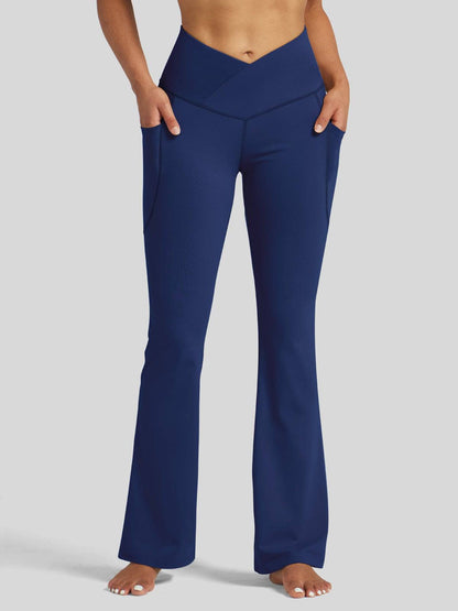 Lavisa - Women's Crossover Flare Yoga Leggings - High Waist & Pockets