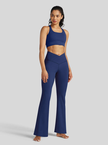 Lavisa - Women's Crossover Flare Yoga Leggings - High Waist & Pockets