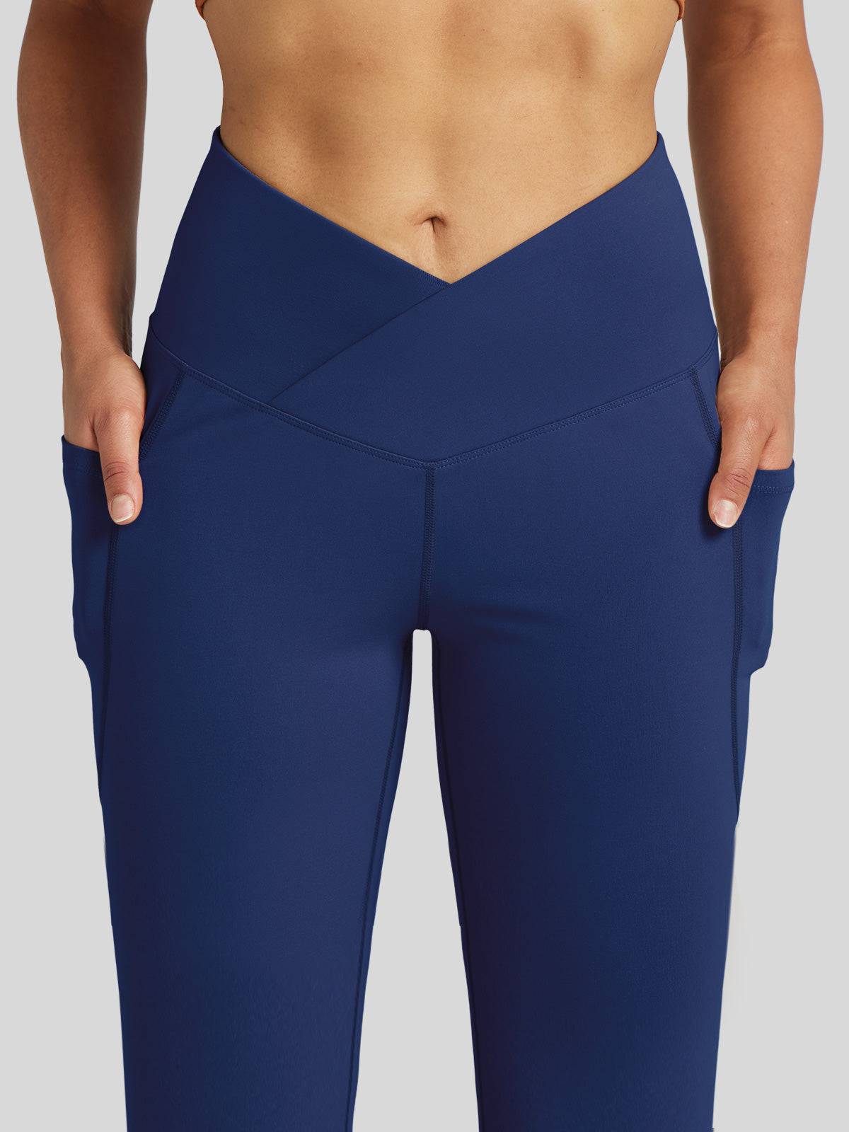 Lavisa - Women's Crossover Flare Yoga Leggings - High Waist & Pockets