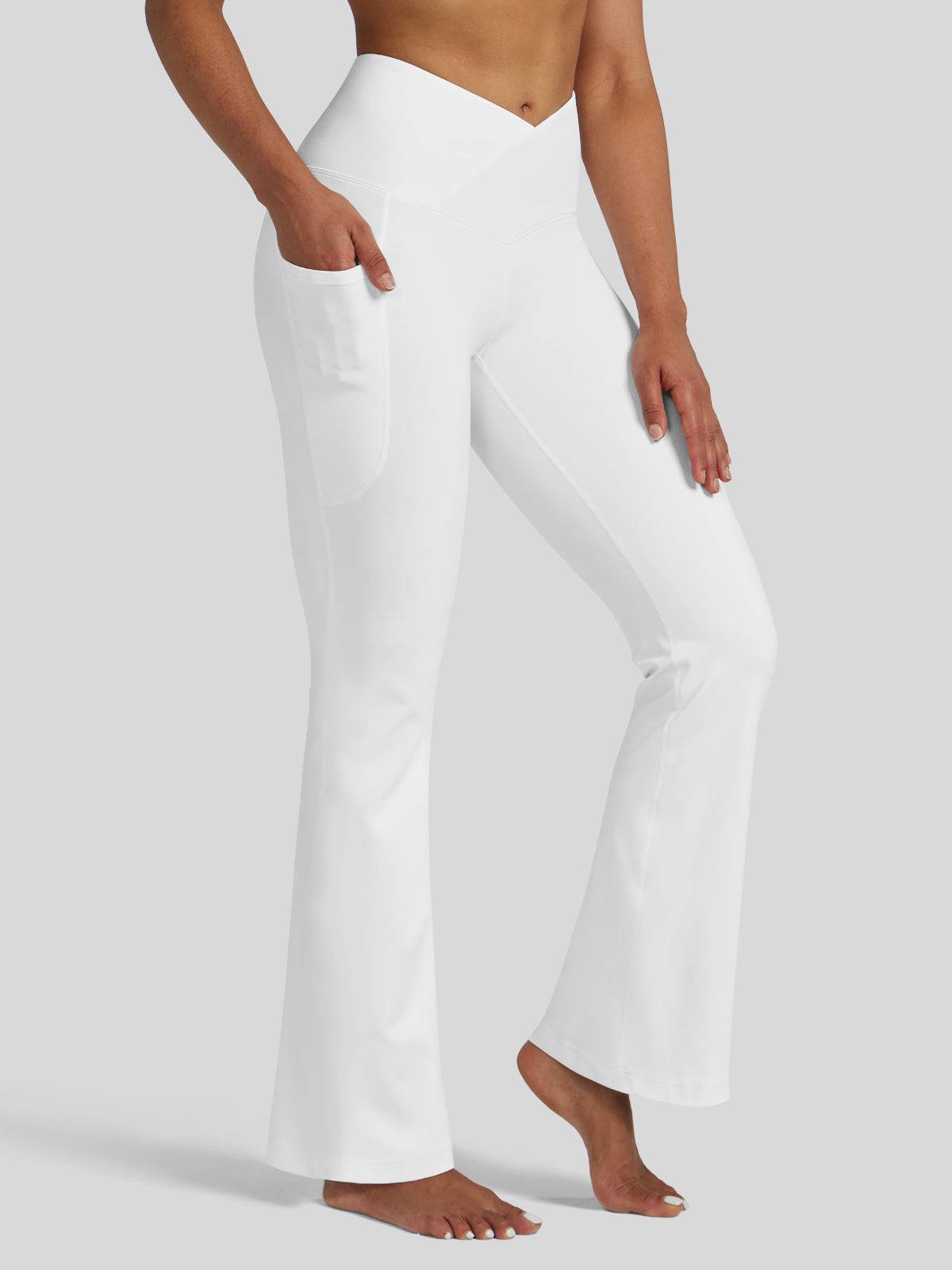 Lavisa - Women's Crossover Flare Yoga Leggings - High Waist & Pockets